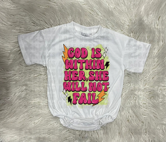 GOD IS WITHIN HER BAGGY BUBBLE ROMPER