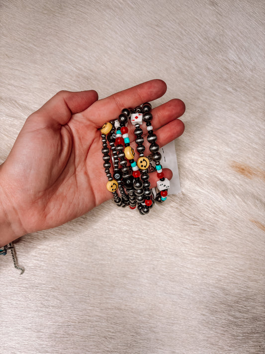 Silver stone stack bracelets set of 6